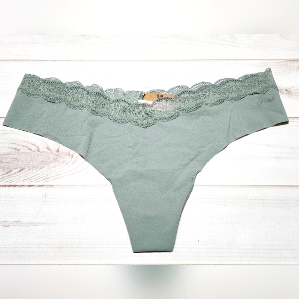 Pink Victoria's Secret No Show Lace Trim Thong Panty XL - New With Tags